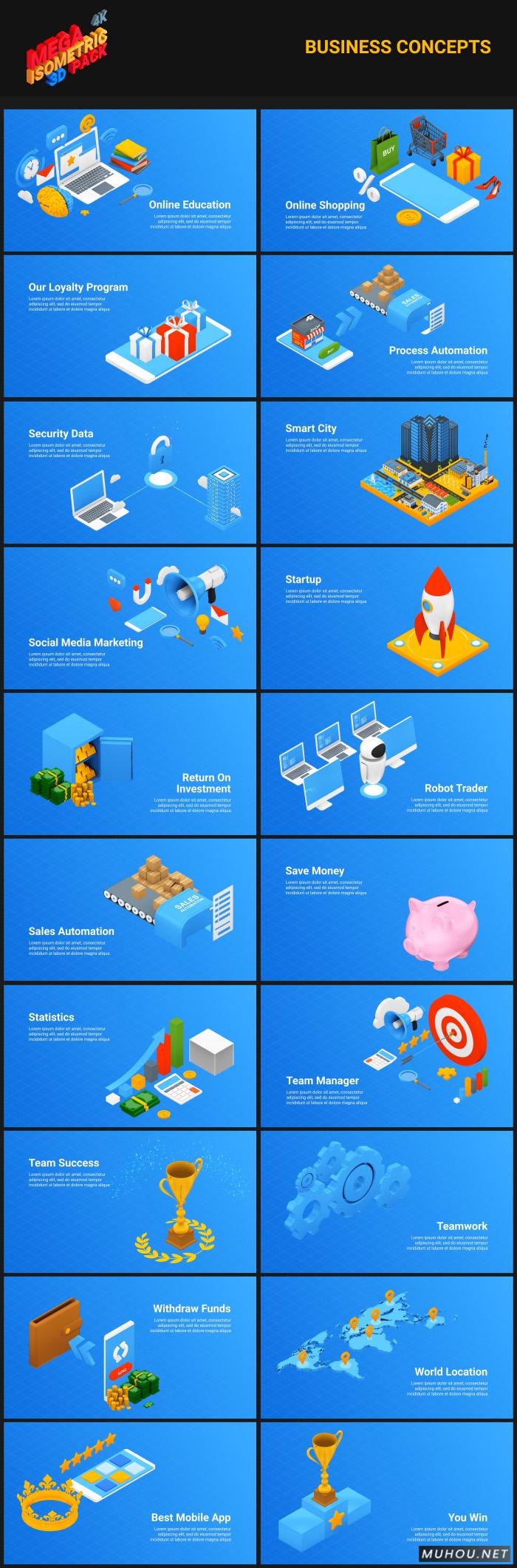 300种三维卡通MG图形动画AE模板视频素材 Isometric Mega Pack插图3
