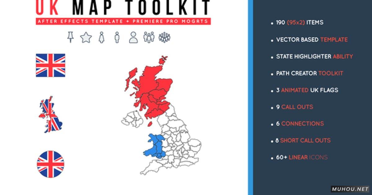 缩略图英国地图工具包国家标记UHD包装动画AE视频模板
