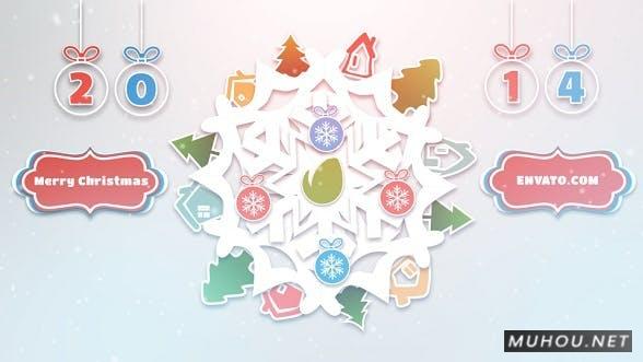 纸质圣诞雪花倒计时片头视频AE模板插图