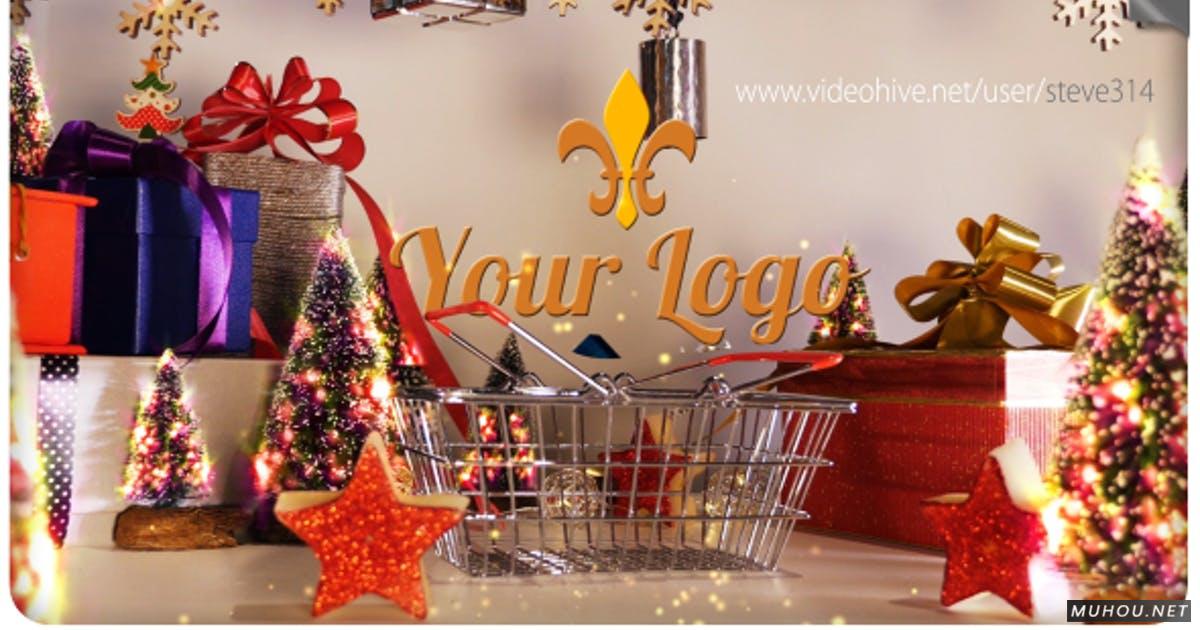 圣诞购物车礼物logo标志视频AE模板