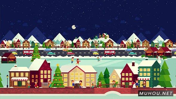 卡通圣诞片头冰雪小镇动画背景视频AE模板插图