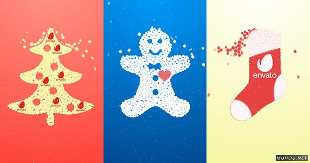 时尚圣诞标志雪人袜子圣诞树logo视频AE模板