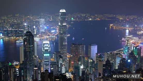 晚上的香港城市延时摄影视频素材插图