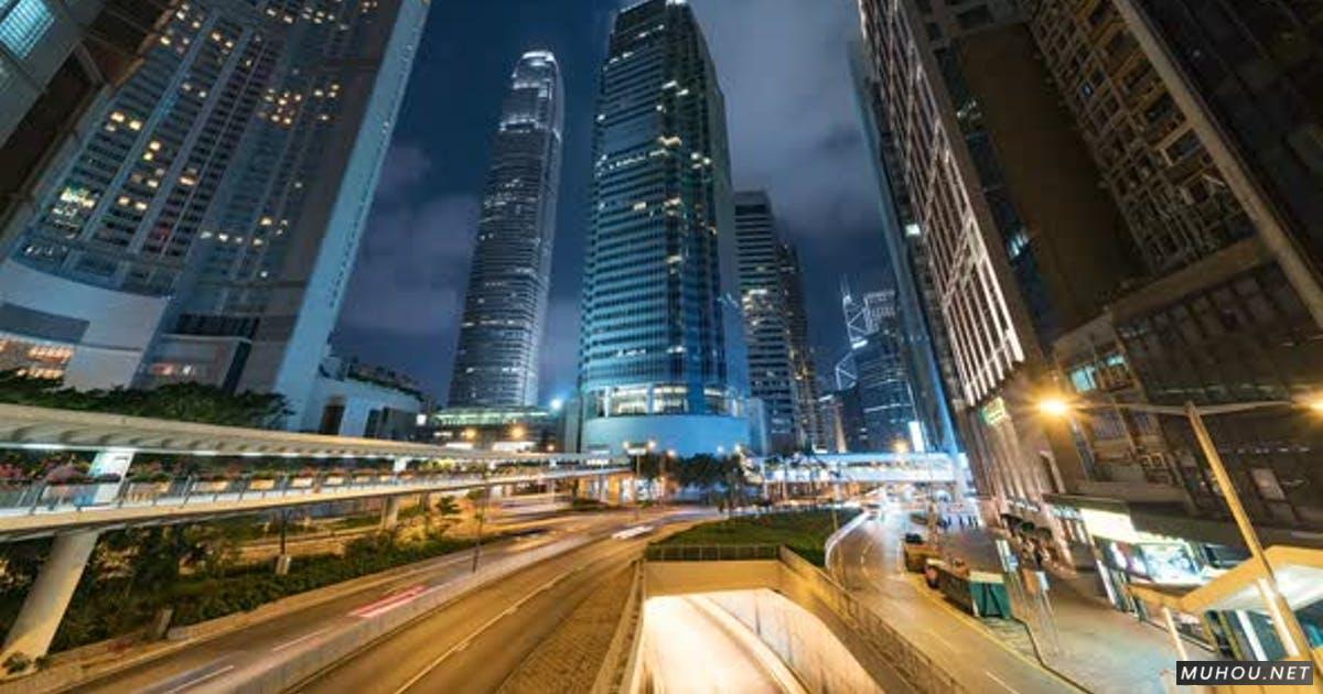 中国香港 | 晚上的市中心交通延时摄影视频素材