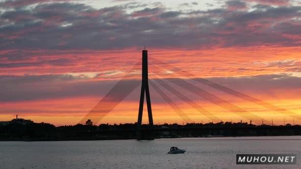 跨海大桥桥日落夕阳延时摄影延时视频素材插图