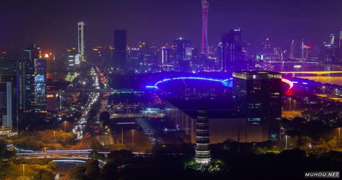 广州广交会空中城市夜景风景Timelapse Pan Up延时摄影视频素材