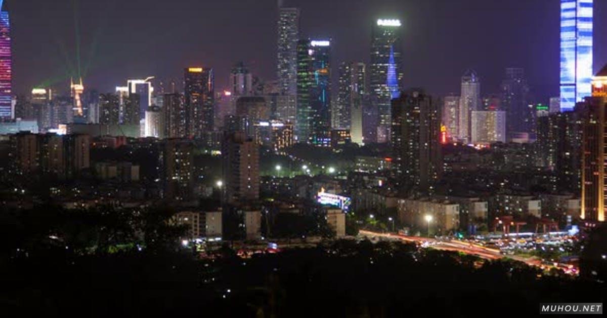 深圳中央商务区空中全景中国Timelapse at Night Pan Up延时摄影视频素材