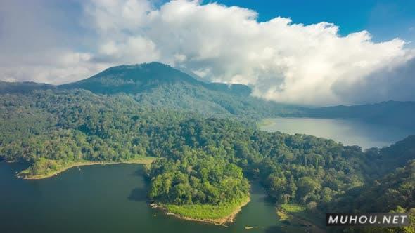 在峇里岛双湖自然景观4k航拍延时摄影视频素材插图