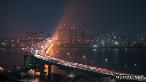 首尔夜的旗袍桥辉光延时摄影视频素材插图
