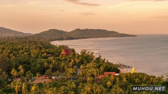 泰国日落时苏梅岛海岸的俯视航拍4k延时摄影视频素材插图