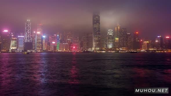 香港维港天际线城市全景TimeLapse Pan Up延时摄影视频素材插图