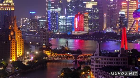 上海吴宋江或苏州河城市景观空中天际线全景Timelapse缩小延时摄影视频素材插图
