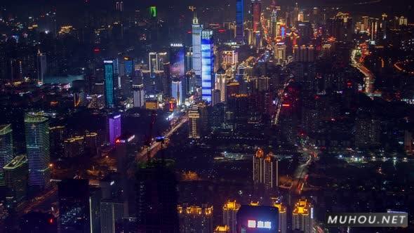 深圳中国城市城市景观空中天际线全景Timelapse at Night Pan Up延时摄影视频素材插图