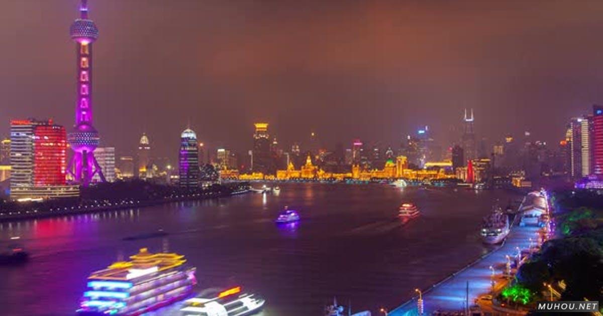 沪江都市城市景观空中天际线全景夜景延时缩小延时摄影视频素材
