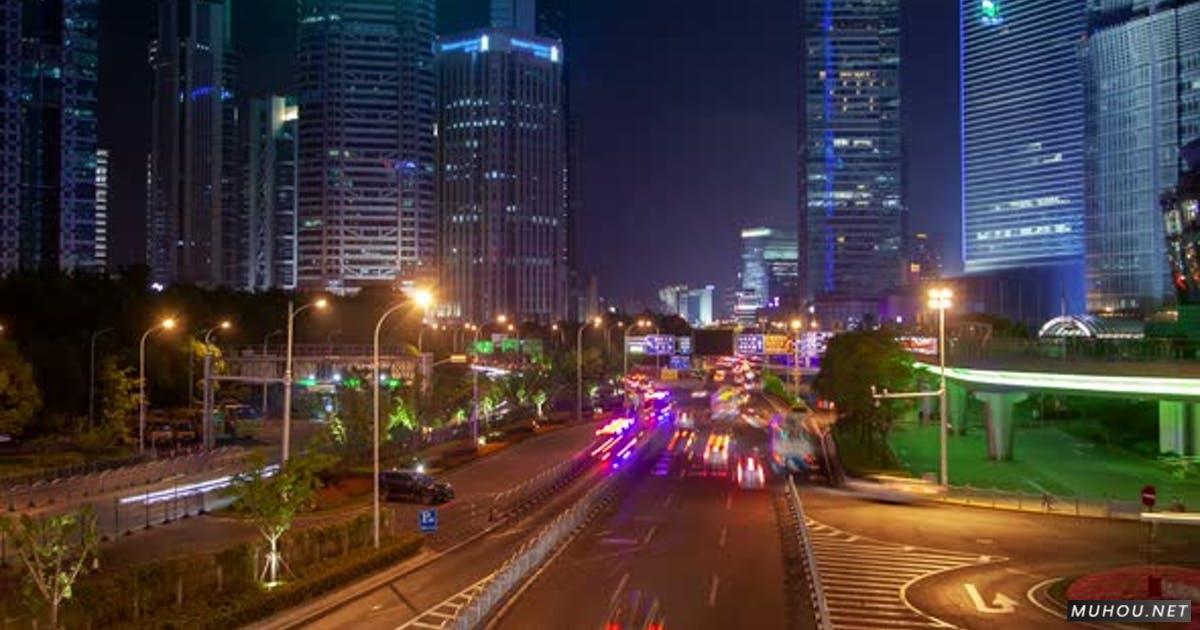 上海城市接到交通夜景超时缩小延时摄影视频素材