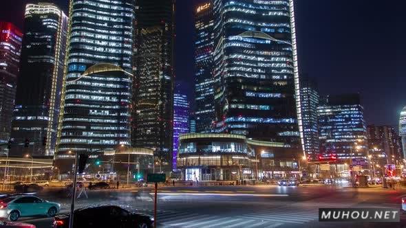 北京夜街交通空中城市景观全景中国Timelapse Pan Up延时摄影视频素材插图
