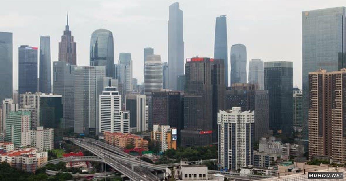 广州商业城市空中城市风貌中国Timelapse Pan Up延时摄影视频素材