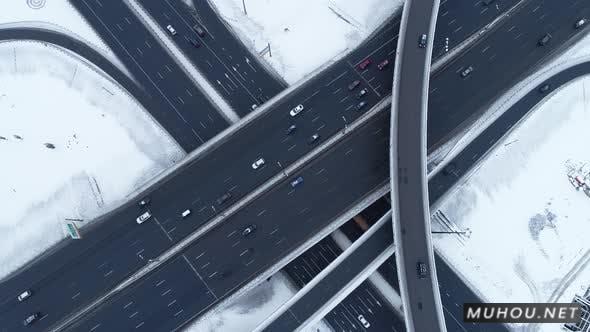 冬季的高速公路交叉口积雪视4k频素材插图