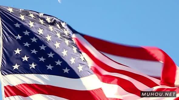 美国国旗在华盛顿特区朝鲜战争退伍军人纪念馆上空的国旗镜头视频素材插图