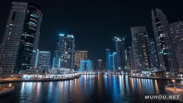 迪拜码头的夜晚延时摄影视频素材插图