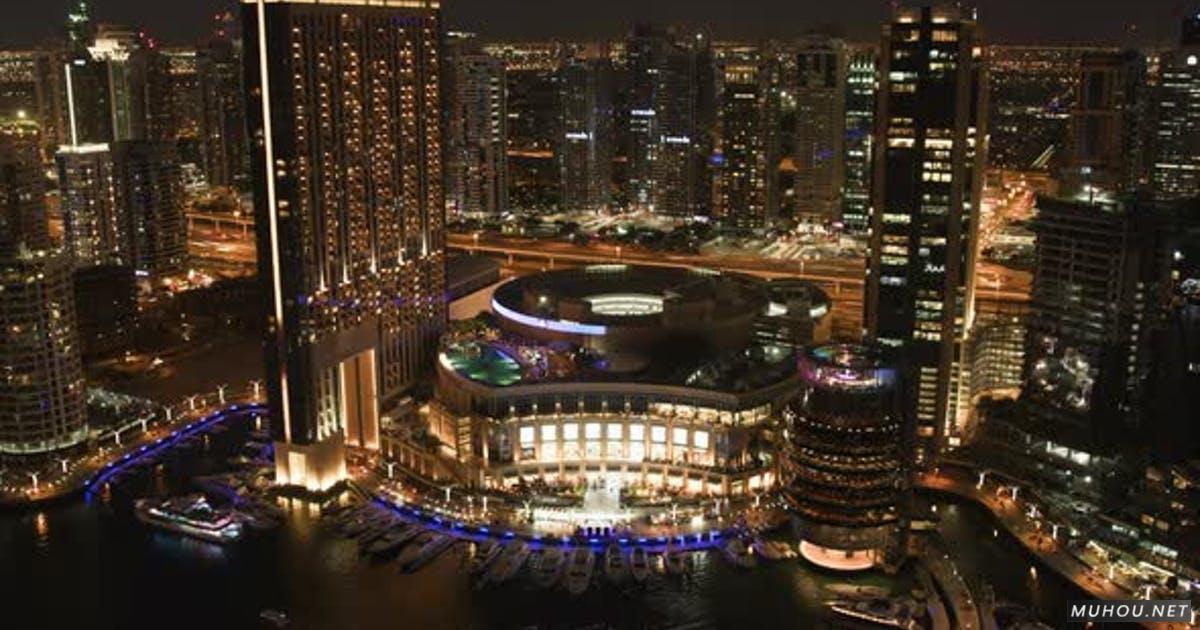 迪拜近水现代建筑夜景城市灯光视频素材