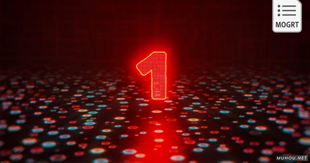 Glitch Countdown 三维空间发光数字倒计时片头MOGRT PR视频模板