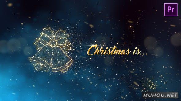 圣诞节夜空中的文字和铃铛PR视频模板插图