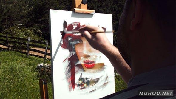 油漆画家在室外绘画ae视频模板插图
