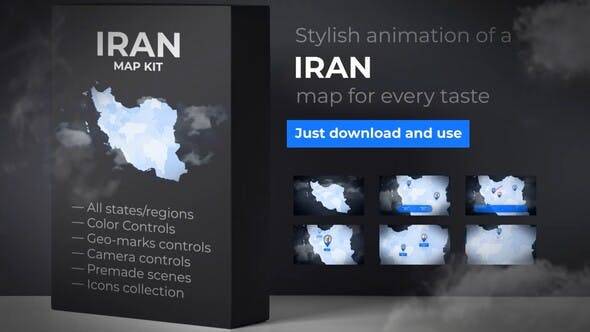 伊朗地图-伊朗伊斯兰共和国波斯地图套件AE视频模板插图