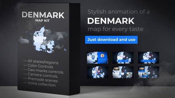丹麦地图-丹麦王国地图套件AE视频模板插图