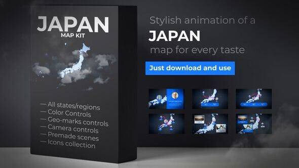 日本地图动画-日本地图套件AE视频模板插图