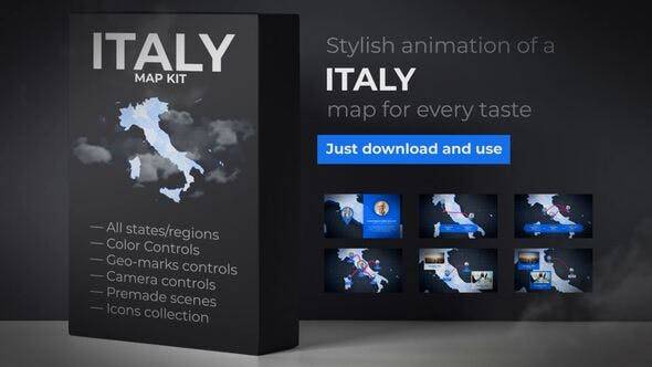 意大利地图-意大利地图套件AE视频模板插图