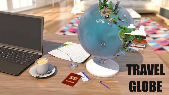 旅游地球三维桌面地球仪片头介绍AE视频模板插图