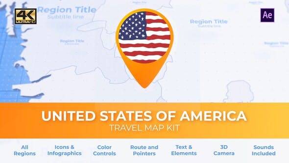 美国-美利坚合众国旅行地图AE视频模板插图