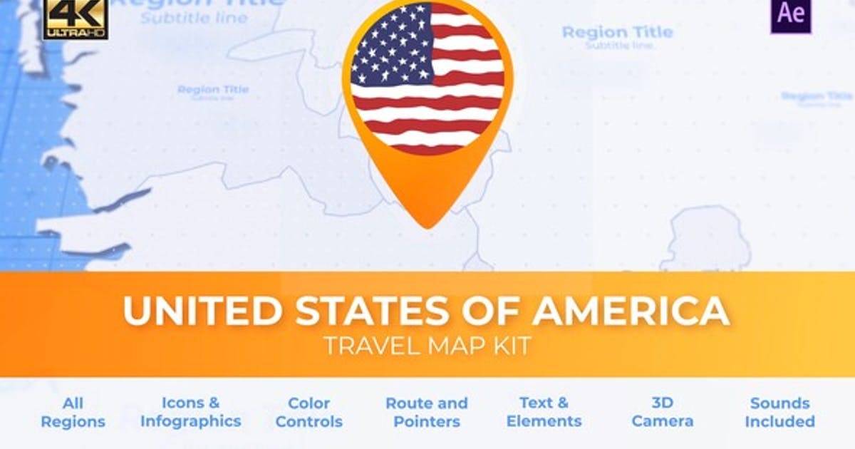 缩略图美国-美利坚合众国旅行地图AE视频模板