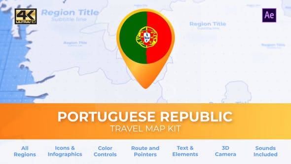 葡萄牙地图-葡萄牙共和国旅游地图AE视频模板插图
