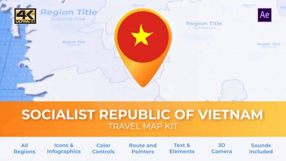 越南地图-越南社会主义共和国旅游地图AE视频模板插图