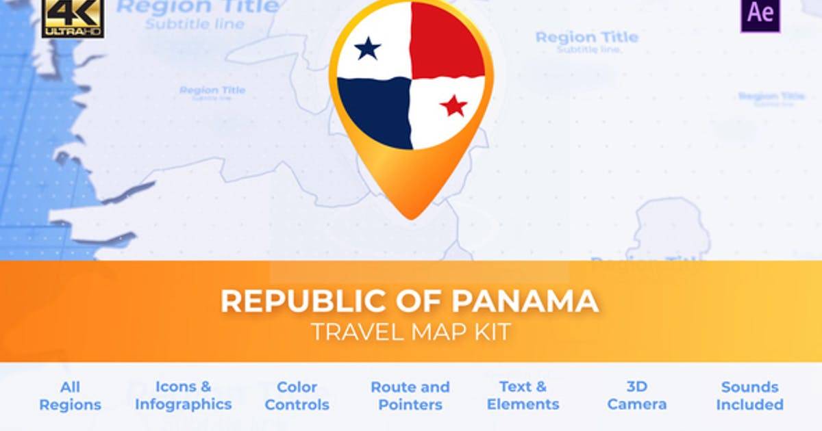 巴拿马地图-巴拿马共和国旅游地图AE视频模板