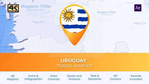 乌拉圭地图-东方共和国乌拉圭旅游地图AE视频模板插图