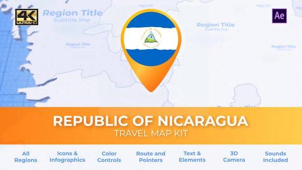 尼加拉瓜地图-尼加拉瓜共和国旅游地图AE视频模板插图