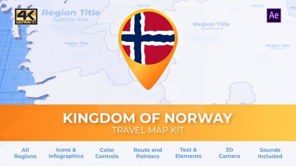 挪威地图-挪威王国旅行地图AE视频模板插图