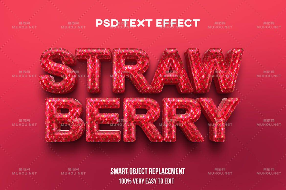 时尚逼真草莓质感3D立体字图层样式插图