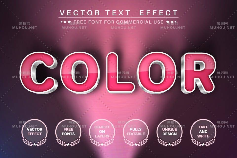 玫红色配色的illustrator可编辑的文字效果3D立体字体样式（AI，EPS）插图3