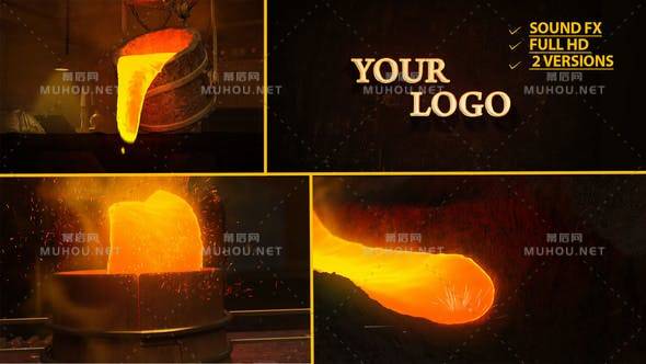 金属标志熔岩黄金冶炼燃烧火焰logo标志AE视频模板插图