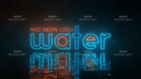 水和霓虹灯发光led logo标志AE视频模板插图