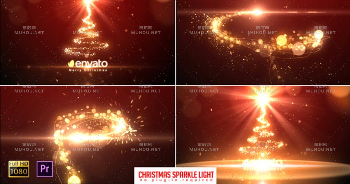 缩略图Christmas Lights圣诞树发光汇聚logo片头PR视频模板
