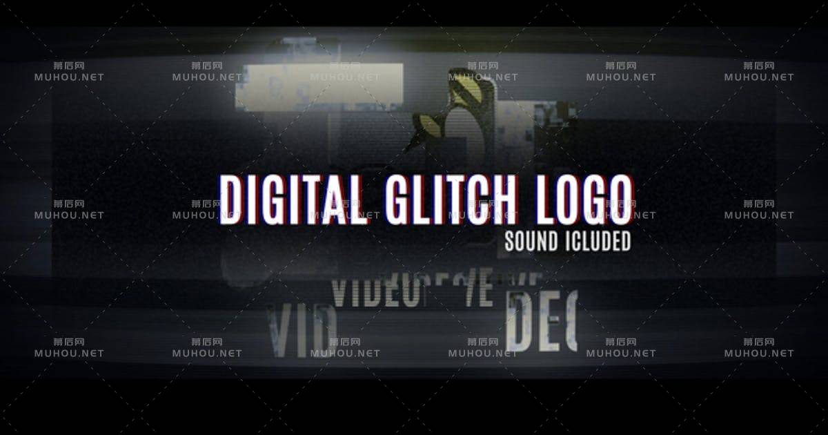 数字Glitch信号干扰LOGO标志Premiere Pro MOGRT PR视频模板