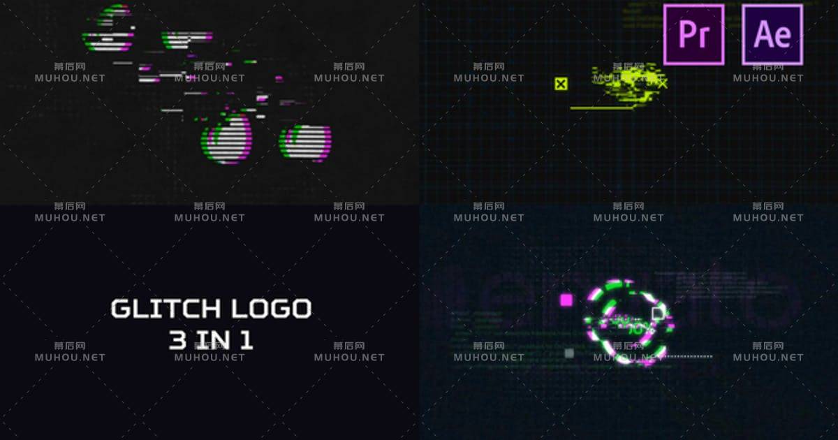 信号干扰三合一logo标志包PR视频模板