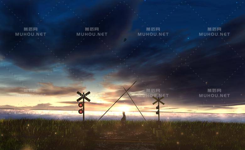 铁道口前的风景插画作品插图1