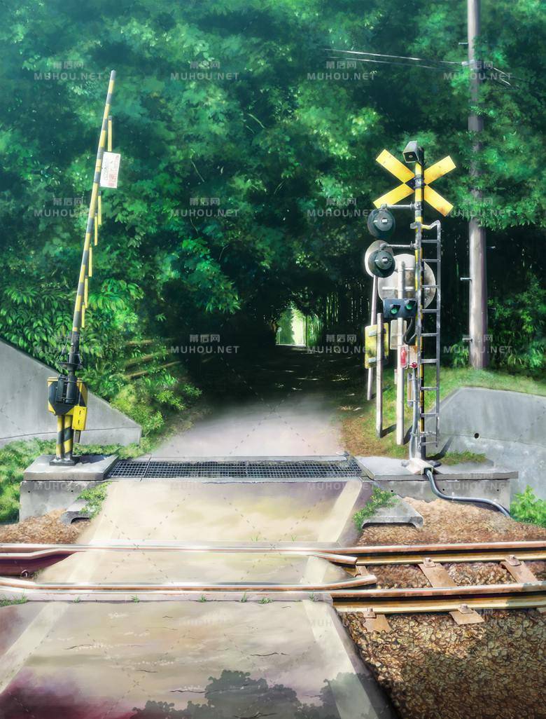 铁道口前的风景插画作品插图2